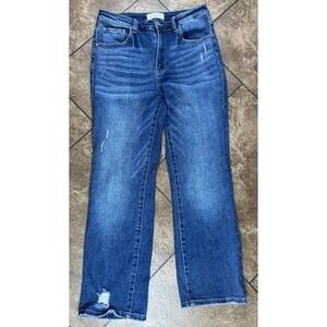 Risen Los Angeles High Rise Straight Stretch Med Wash Distressed Jeans Sz 11/30
